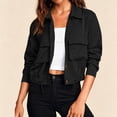 thumbnail image 4 of Warop Cropped Bomber Jacket Women Long Sleeve Button Down Fall Coat with Pockets Versatile for Daily Outdoor Travel, 4 of 9