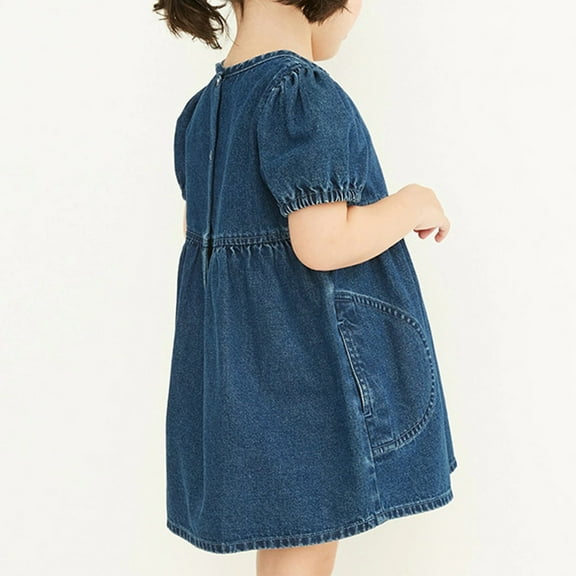 LFEOOST Toddler Girl Summer Denim Dress Daily Wear Cute Pattern Baby Girl Casuals Dress Short Skirt (Blue, 2Y)