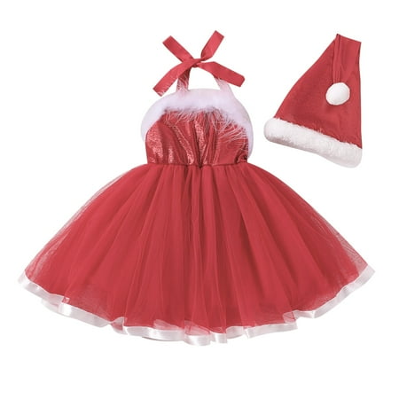 

PANGF Children s Christmas Clothing Jackets Toddler Girls Autumn Winter Christmas Yarn Dress Long Dress with Christmas Hat Baby Girl Christmas Season Outiit
