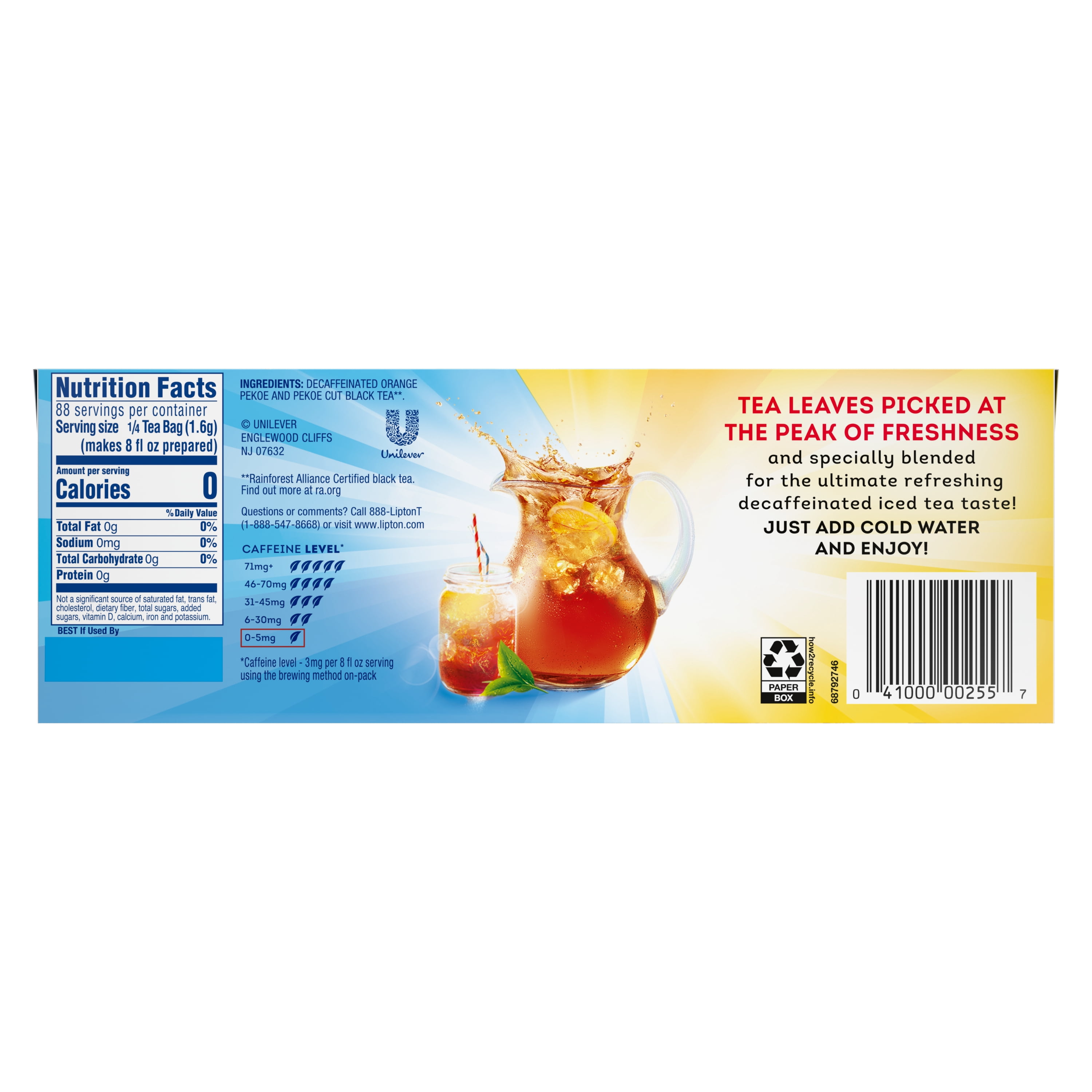 Lipton Cold Brew Decaffeinated Pitcher Size Tea Bags, 22ct tea bags - 2 Boxes