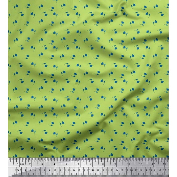 Soimoi Crepe Silk Fabric Leaves & Floral Shirting Print Fabric by The Yard 42 Inch Wide
