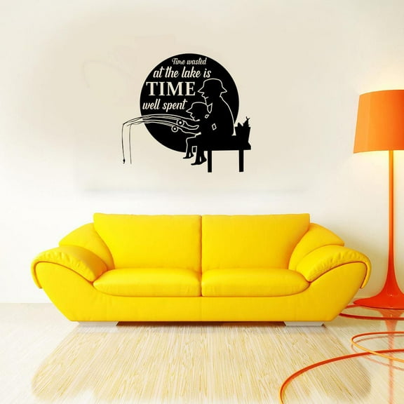 Time Wasted At The Lake Quote Lake House Cabin Fishing Relaxing Scenery Vacation Quotes Wall Decal Sticker Vinyl Art Mural for Girls / Boys Home Room Walls Bedroom House Decor Decoration (27x30 inch)