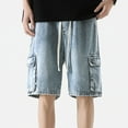 thumbnail image 4 of Lroveb Jean Shorts for Men Big and Tall Summer Denim Cargo Shorts Work Casual Baggy Bermuda Shorts with Pockets Blue, 4 of 6