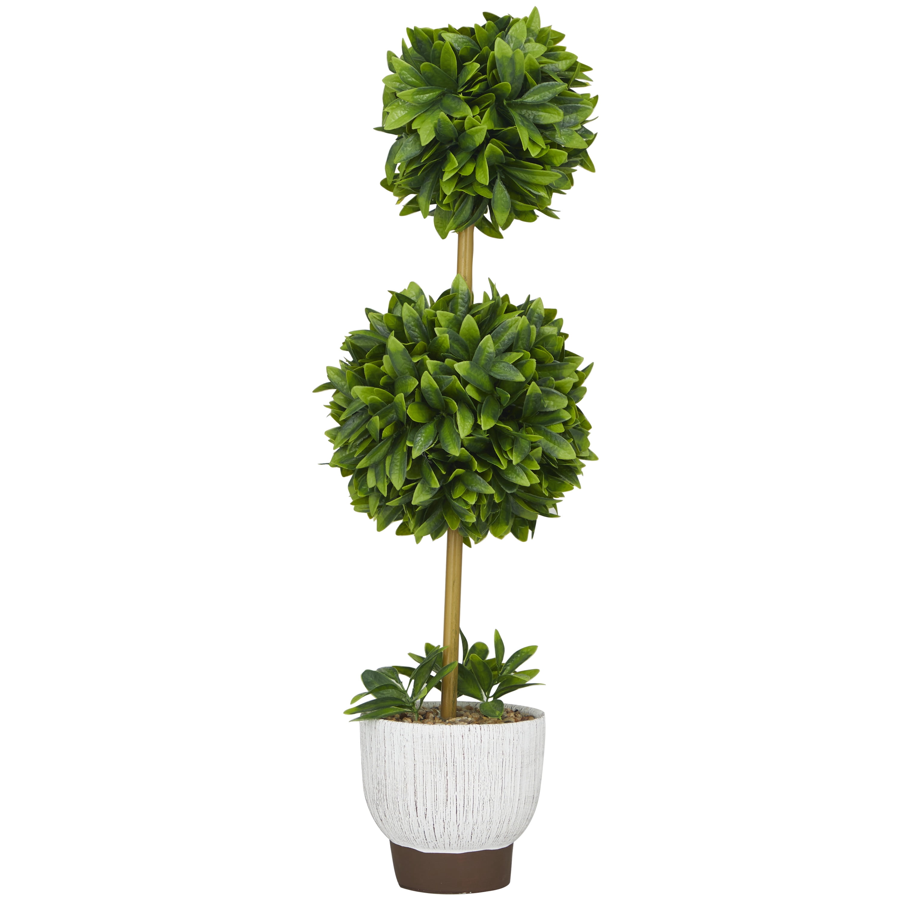 DecMode 27" Boxwood Ball Artificial Topiary in Realistic Leaves and White Cement Pot