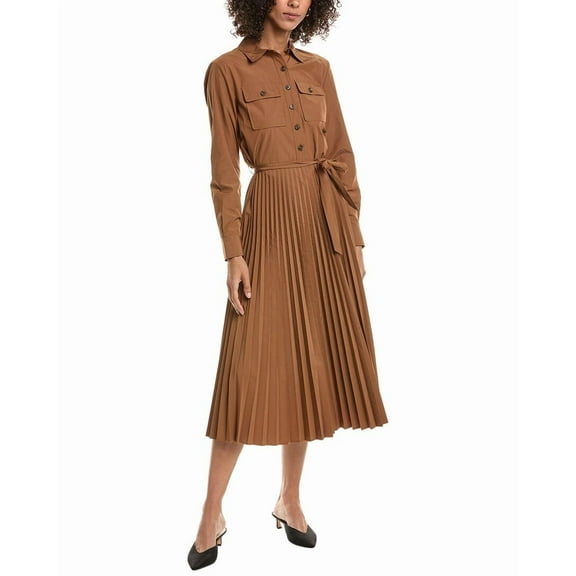 Derek Lam womens 10 Crosby Kenza Pleated Midi Dress, 14, Brown