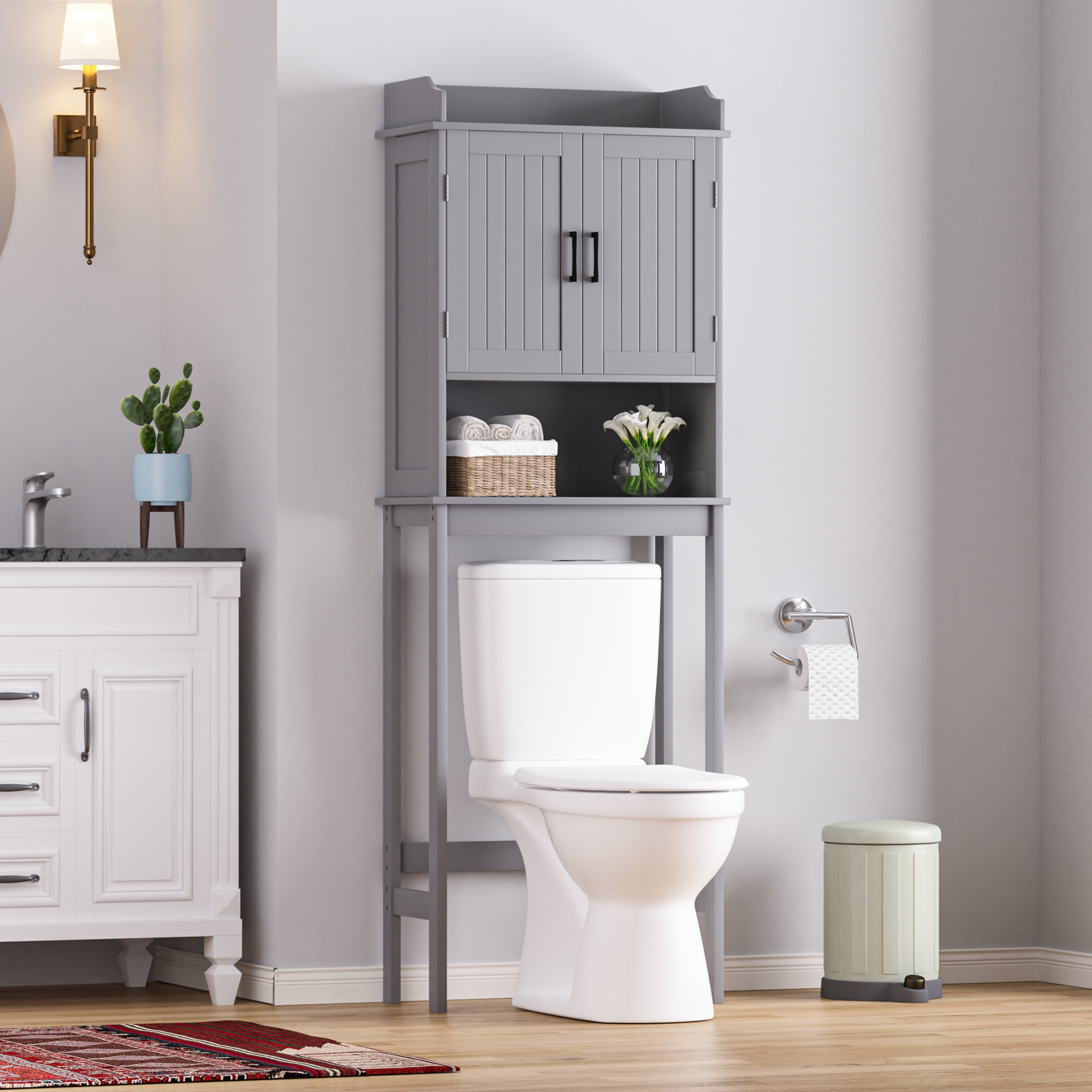 VEIKOUS Over the Toilet Storage Cabinet W/ Adjustable Shelves, Bathroom Space Saver Cabinet, Grey