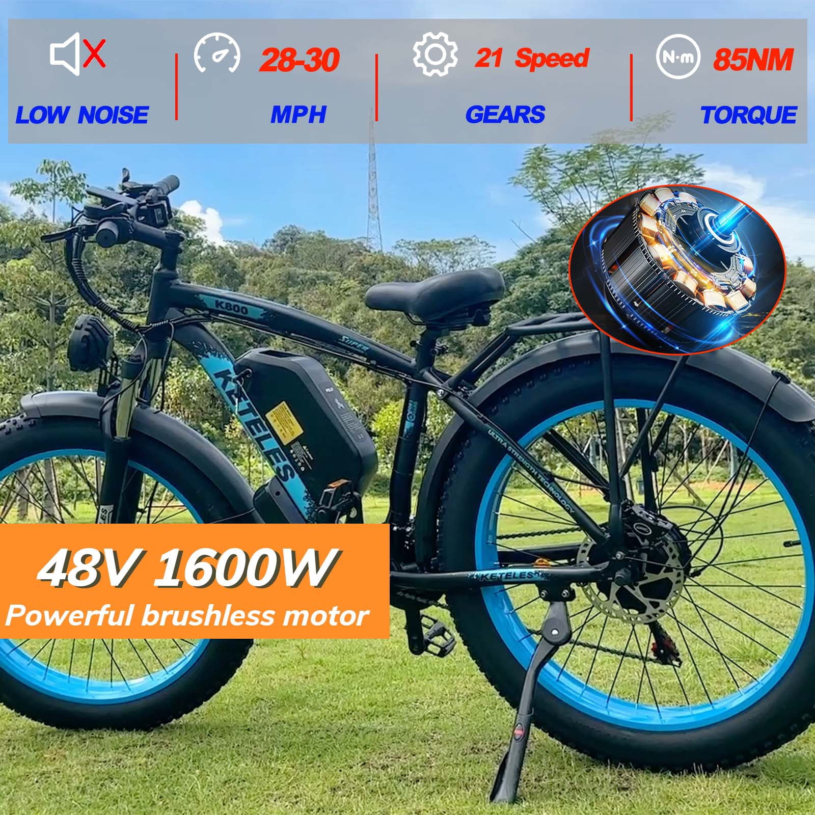 KETELES 1600W Electric Bike for Adults, 26" Fat Tire Electric Commuter Bicycle, Electric Mountain Bicycle Beach Snow Bike Ebike E-bike with 48V 20AH Removable Battery 21-Speed, UL2849