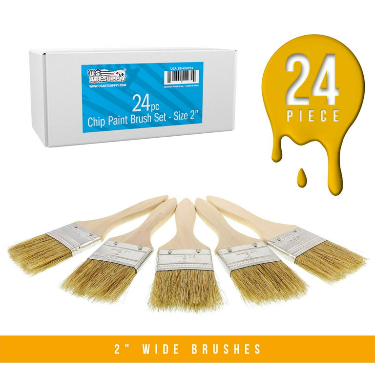 US Art Supply 24 Pack of 2 inch Paint and Chip Paint Brushes for Paint, Stains, Varnishes, Glues, and Gesso