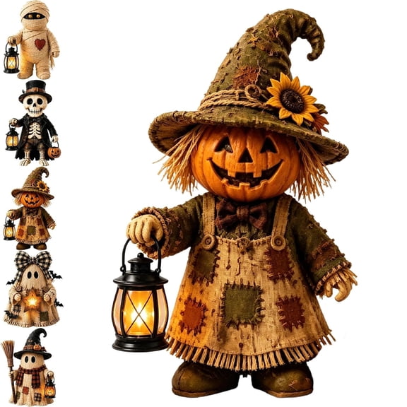 Halloween Resin Statue Decorations, Handcrafted Halloween Figurine Decorations, 3D Resin Skeleton Pumpkin Ghost Scarecrow Mummy Statue for Home Party Decor (Scarecrow)