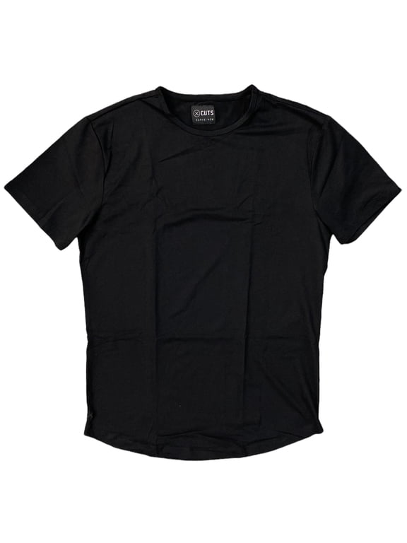 Cuts Clothing Men's Curve Hem Crew Neck 4 Way Stretch Tee T-Shirt (Small, Black)