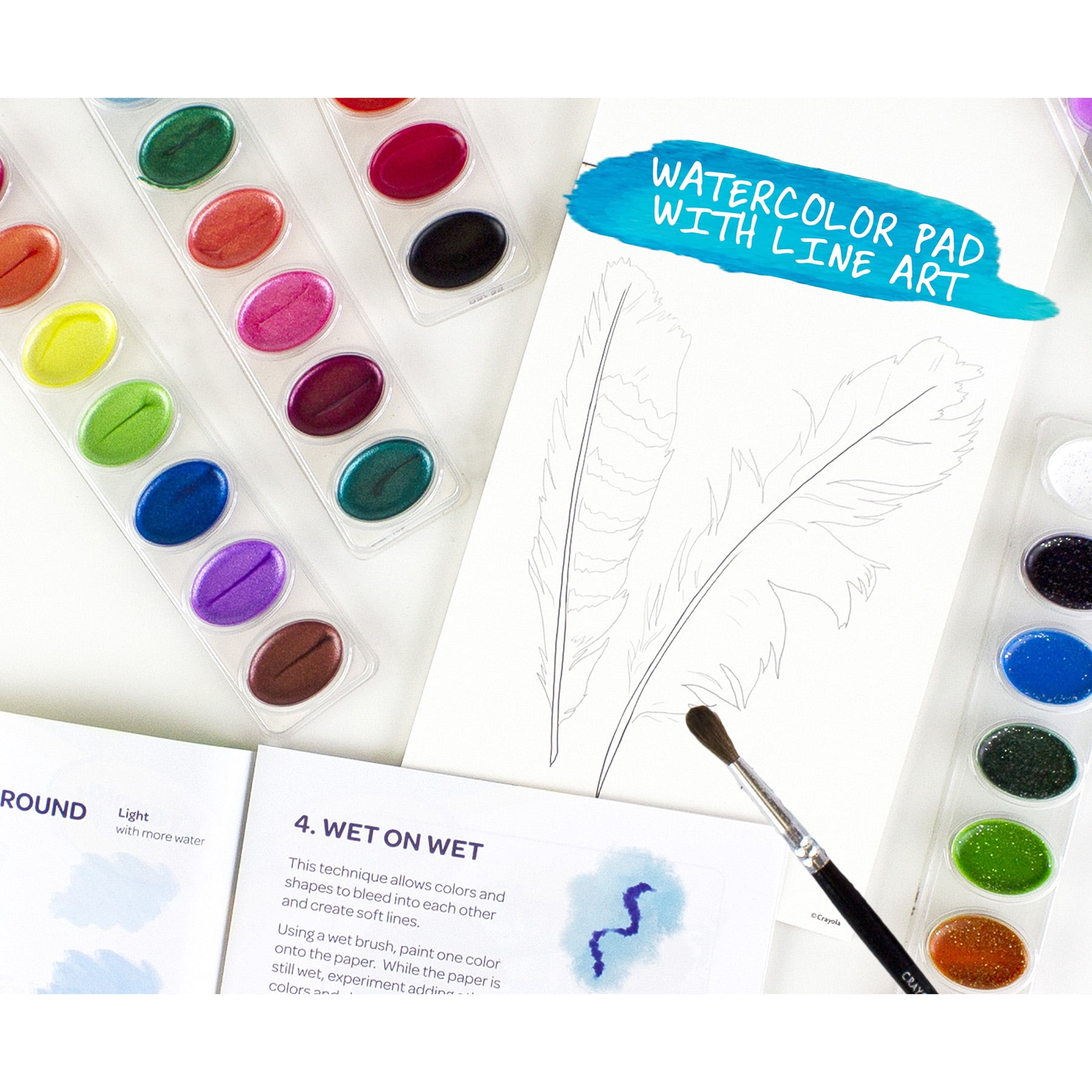 Crayola Washable Watercolors, 16 Semi-Moist Oval Pans & Brush, 6 Sets