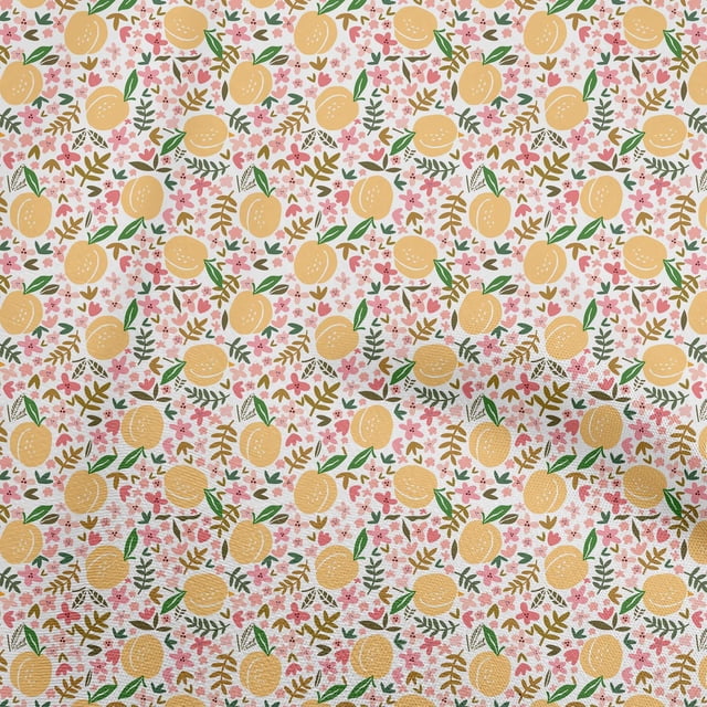 oneOone Rayon Yellow Fabric Fruits Peach Craft Projects Decor Fabric Printed By The Yard 56 Inch Wide