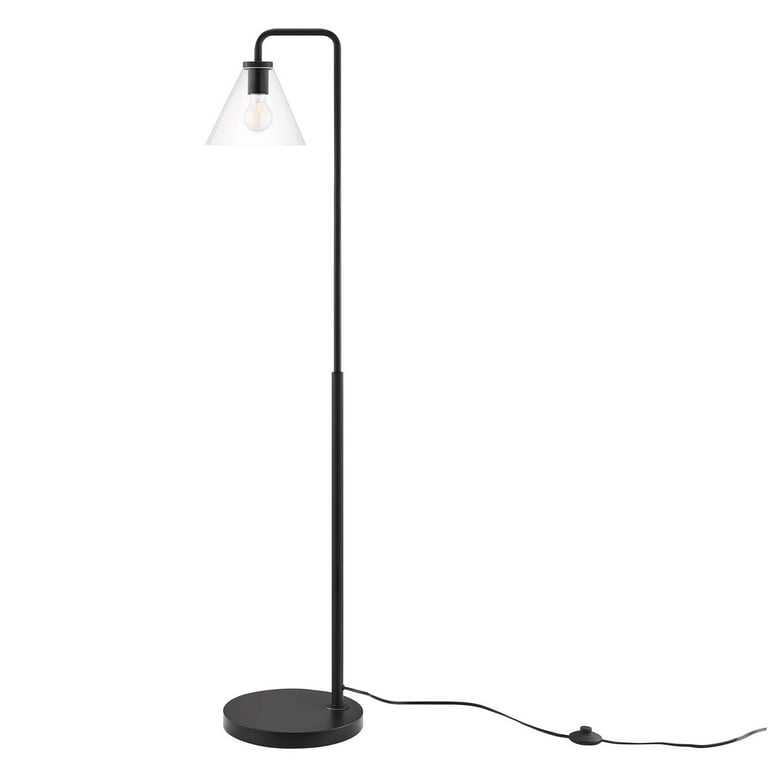 Elemental Black Metal Torchiere With White Cone Shade Elemental Black Metal Torchiere With White Cone Shade