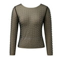 thumbnail image 6 of Women Summer Tops Women Pearl Rhinestone Sheer Mesh Crop Top Sexy See Through Long Sleeve Slim Fit Cropped Blouse Shirt Clubwear Long Sleeve Scrub Tops Ladies V Neck Undershirts Cheer Grey S, 6 of 6