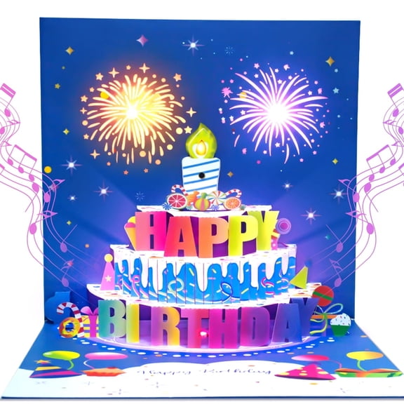 3D Pop Up Blowable Candle Birthday Cards, Musical Birthday Cards With Fireworks Light, Cake Music Happy Birthday Greeting Card Gifts for Women Men Mom Wife Husband