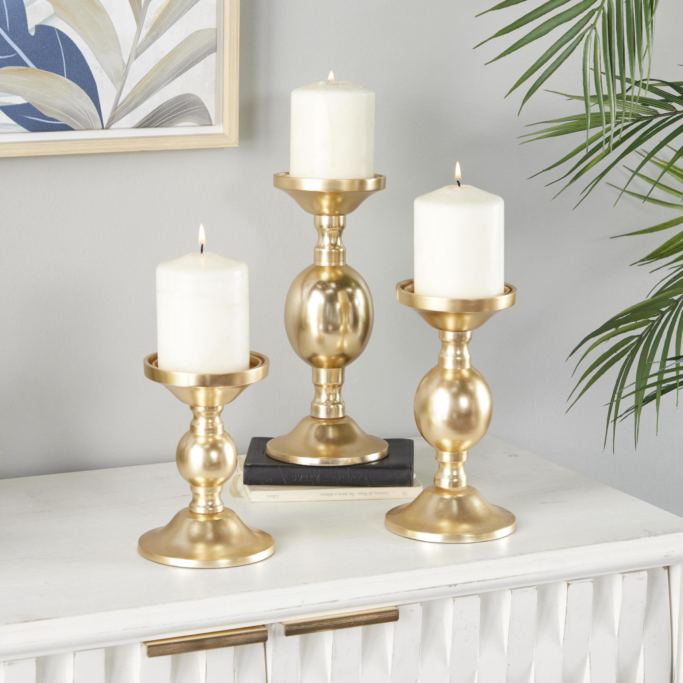 DecMode 3 Candle Gold Aluminum Metal Pillar Candle Holder, Set of 3