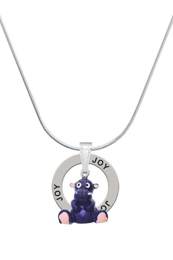 Resin Purple Hippopotamus Honey Joy Ring Charm Necklace, 18"