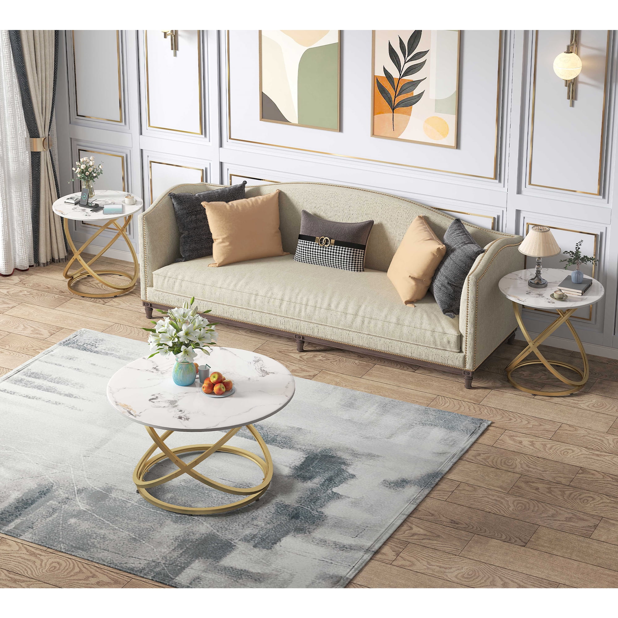 ASYA Modern White Coffee Table, 32'' Round Metal Center