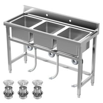 3 Compartment Commercial Utility Sink, Stainless Steel Utility Sink,Kitchen Sink for Laundry, Farmhouse & Outdoor Use