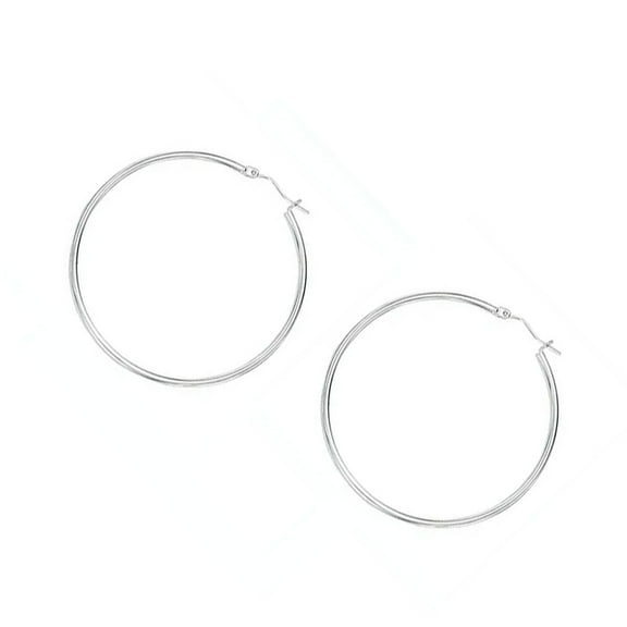 JewelStop 14K White Gold Hoop Earrings - 2x40mm, (3/32" x 1 9/16 Inches)