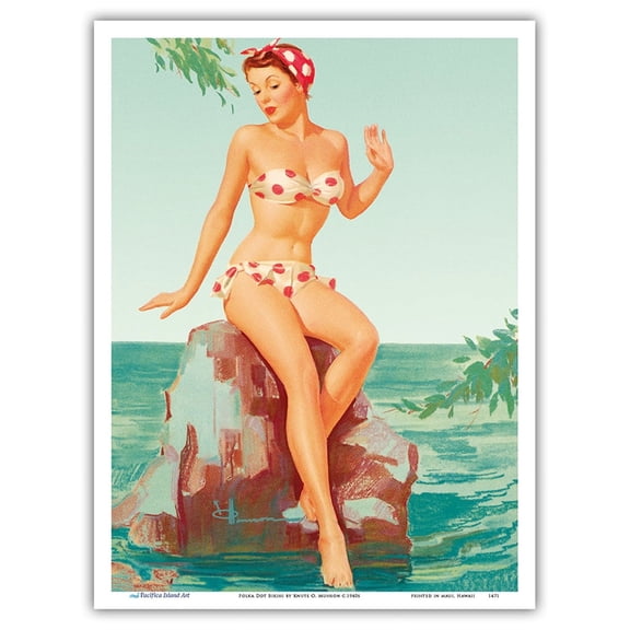 Polka Dot Bikini - Vintage Pin Up Girl Poster by Knute O. Munson c.1940s - Master Art Print (Unframed) 9in x 12in
