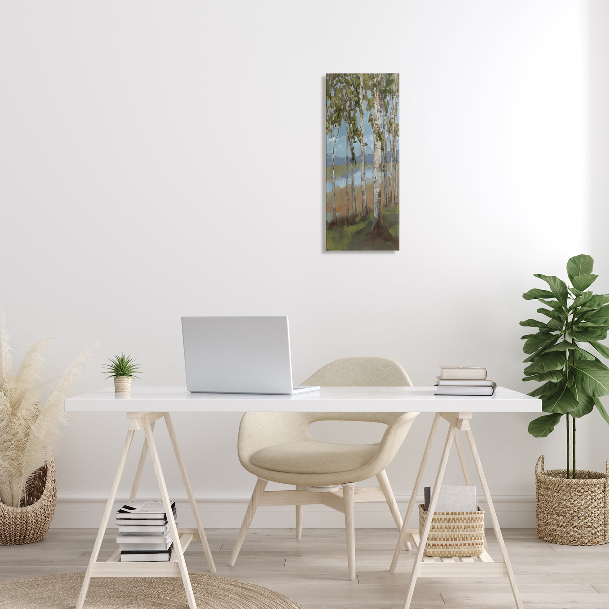 Stupell Industries Rustic Birch Copse Landscape Painting Gallery Wrapped Canvas Art Print Wall Art, 10 x 24