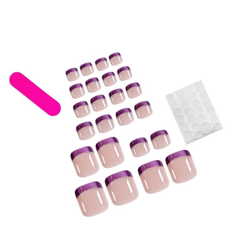Popular French Simplicity Toe Nail Patch Purple Glittering Powder Toenail Wear Nail European Square Detachable Nail Tip