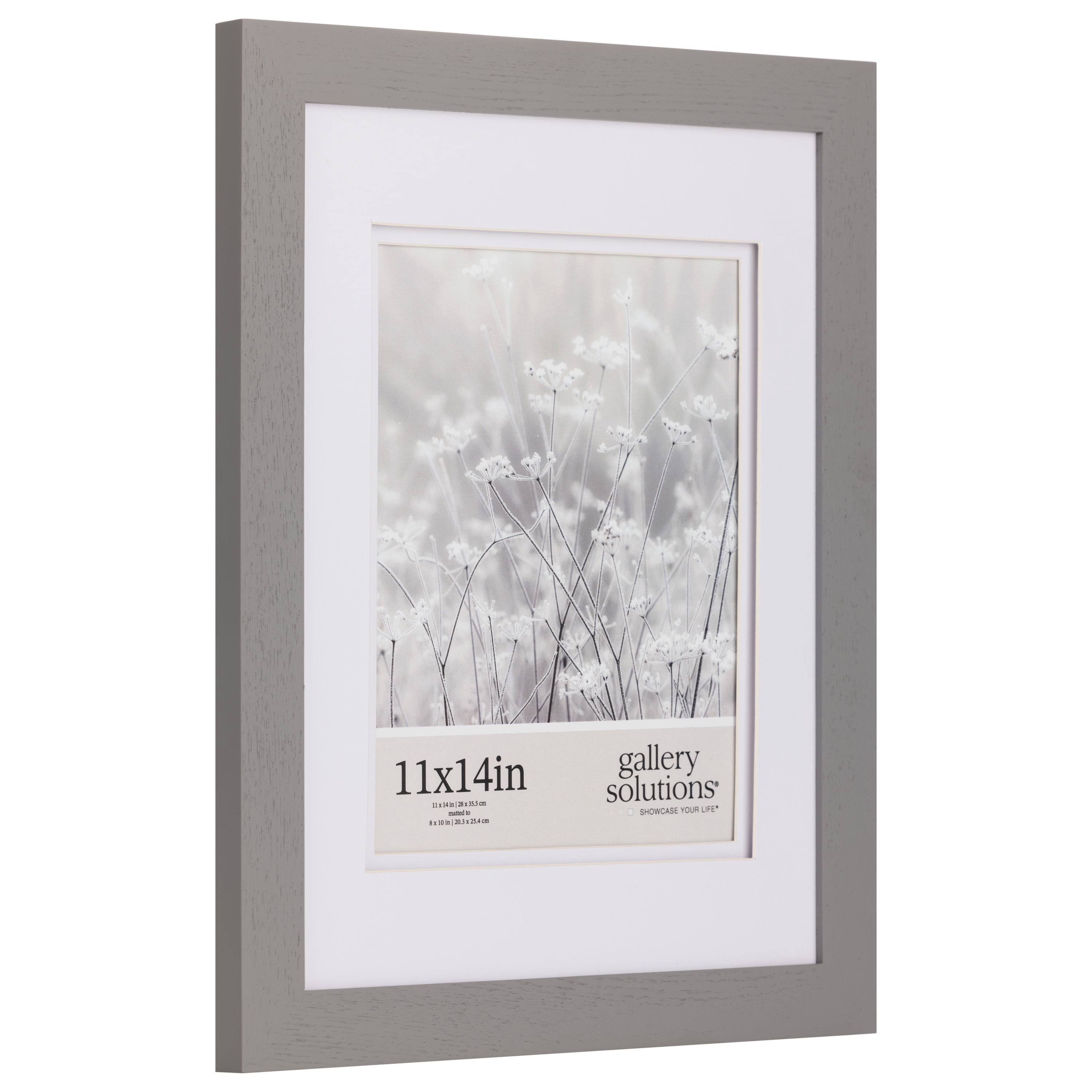 Gallery Solutions Flat Grey Picture Frame Double White Mat Airfloat Wall Display 11" x 14" for 8" x 10" Photos 1-pack