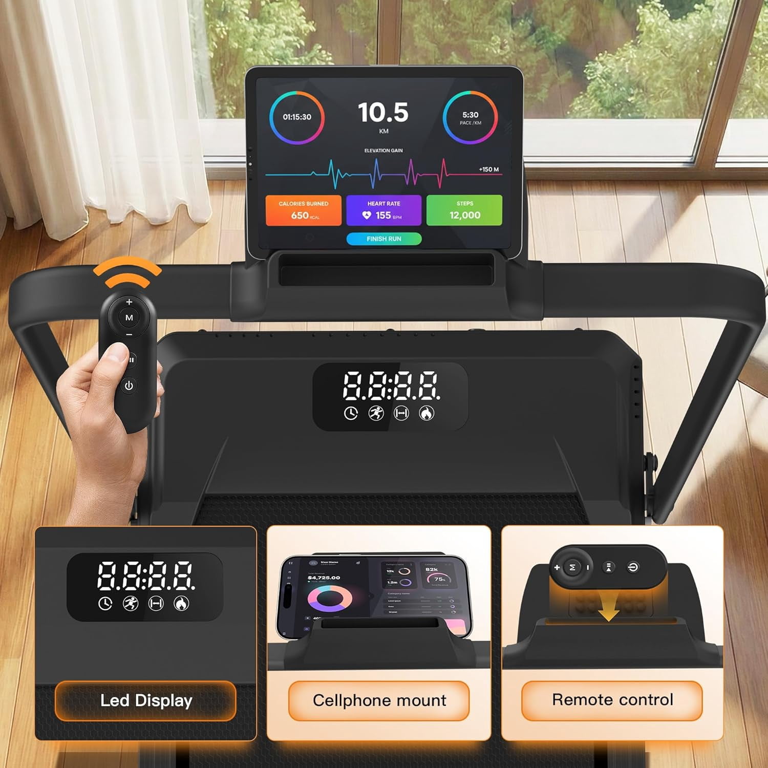 Simpfree Walking Pad with Handle Bar and Adjustable Incline, 2.5HP Portable Under Desk Treadmill for Home Small Space 300 Lbs Capacity，Remote Control and LED Display