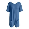 thumbnail image 5 of YFELWZ Womens Plus Size Jumpsuits V Neck Casual Short Sleeve Romper Tee Rompers Athletic Workout Reversible Overalls With Pockets Blue S, 5 of 5