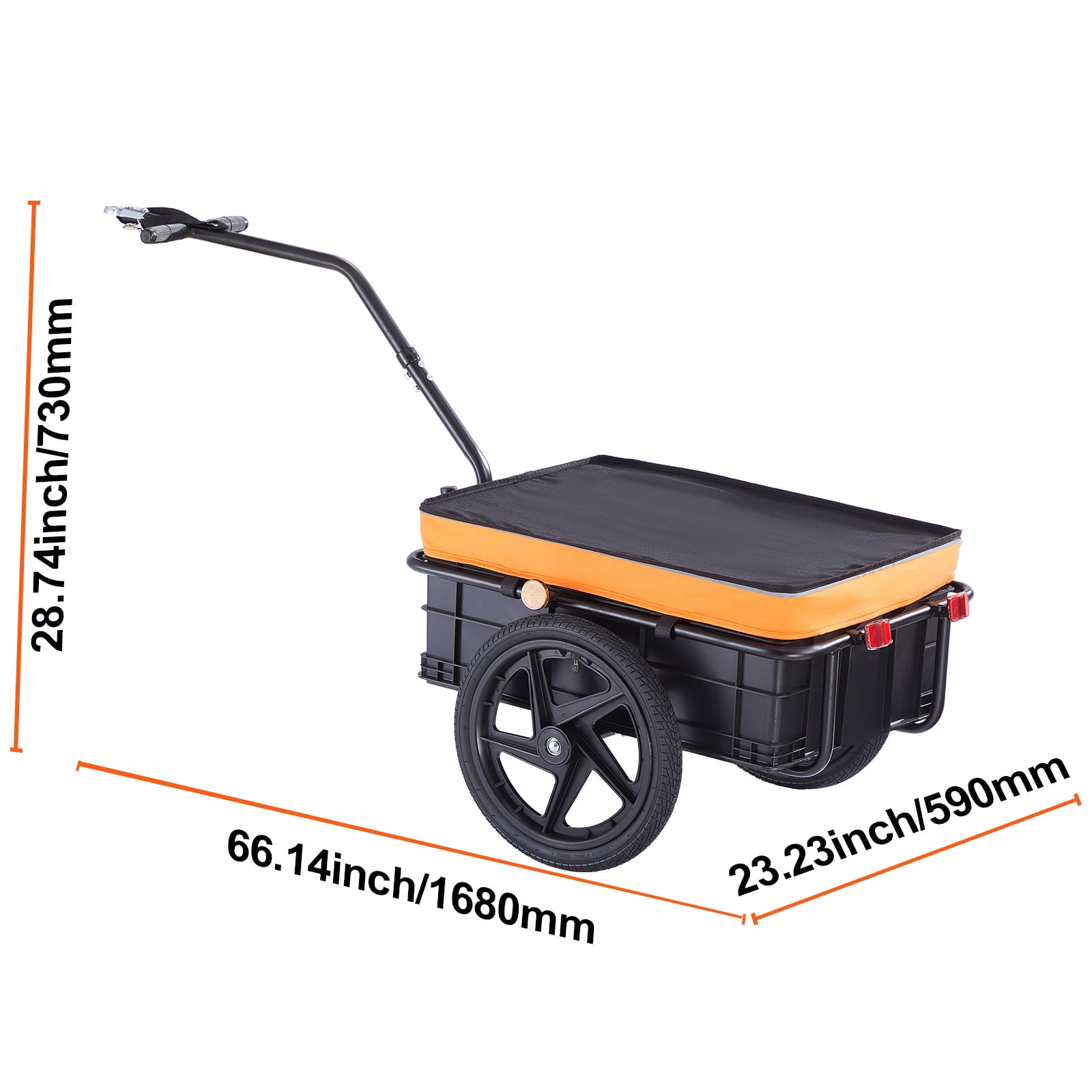KFFKFF Bike Trailer for Cargo, 88 lbs Capacity, Sturdy Transport Cart, Foldable Design for Easy Storage, Comes with Water-Resistant Cover, 16' Wheels, Safety Reflectors, Fits 24'-28' Bikes