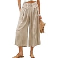 thumbnail image 4 of BUIGTTKLOP Capri Pants for Women Striped High Waisted Lounge Pants Striped Wide Leg Summer Cropped Trousers, 4 of 5