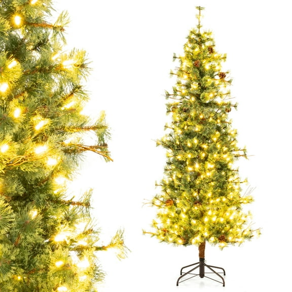 Patiojoy 7 FT Artificial Christmas Tree Pre-lit Xmas Tree with 300 Warm White LED Lights