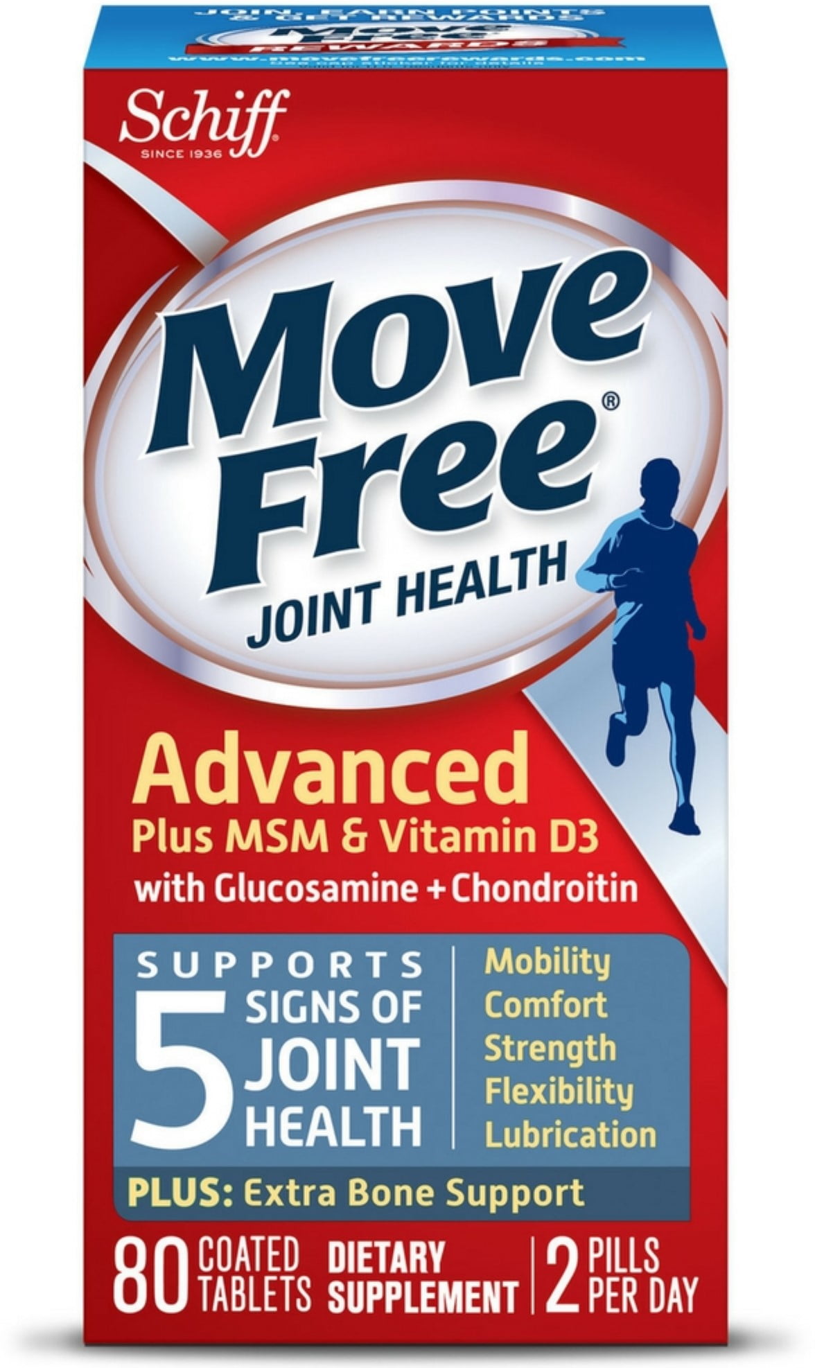 Move Free Advanced Plus Msm And Vitamin D3 Joint Health Supplement With Glucosamine And Chondroitin 80 Ct Walmartcom