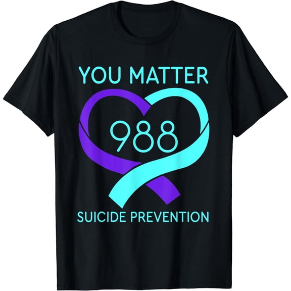 You Matter 988 Suicide Prevention Awaremess Heart T-Shirt Black Small