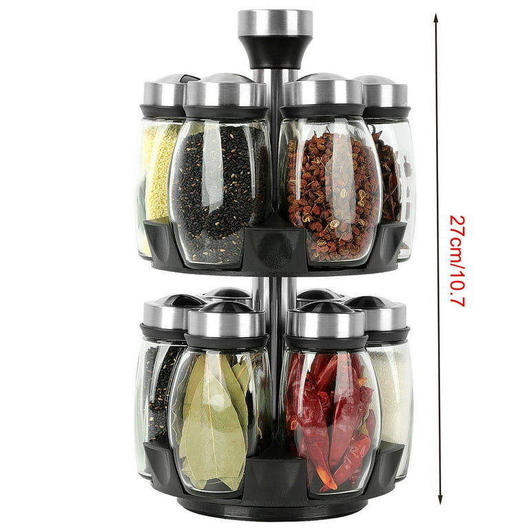 Revolving Spice Rack Organizer Storage for kitchen, Spice Stand Holder,  Spinning Countertop Herb and Spice Rack Organizer with 12 Glass Jar Bottles