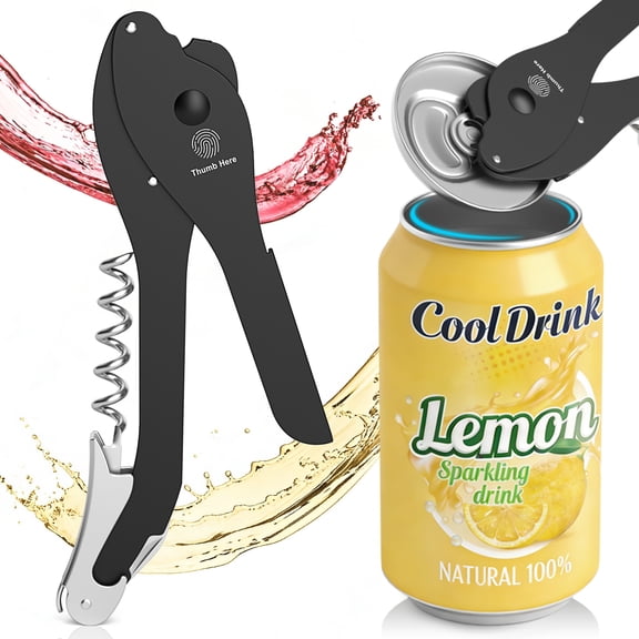 Topless Manual Soda Can Opener with Smooth Edge, 5-in-1 Multifunction Aluminum Pop-Top Can Lid Remover & Ring Pull Opener, Beer Bottle Opener, Wine Corkscrew & Foil Cutter