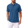 thumbnail image 3 of Josdec Men's Solid Color Short Sleeve Polo Shirt, Breathable Striped Trim Collar Casual Business Summer Top M-XXXXL, 3 of 7