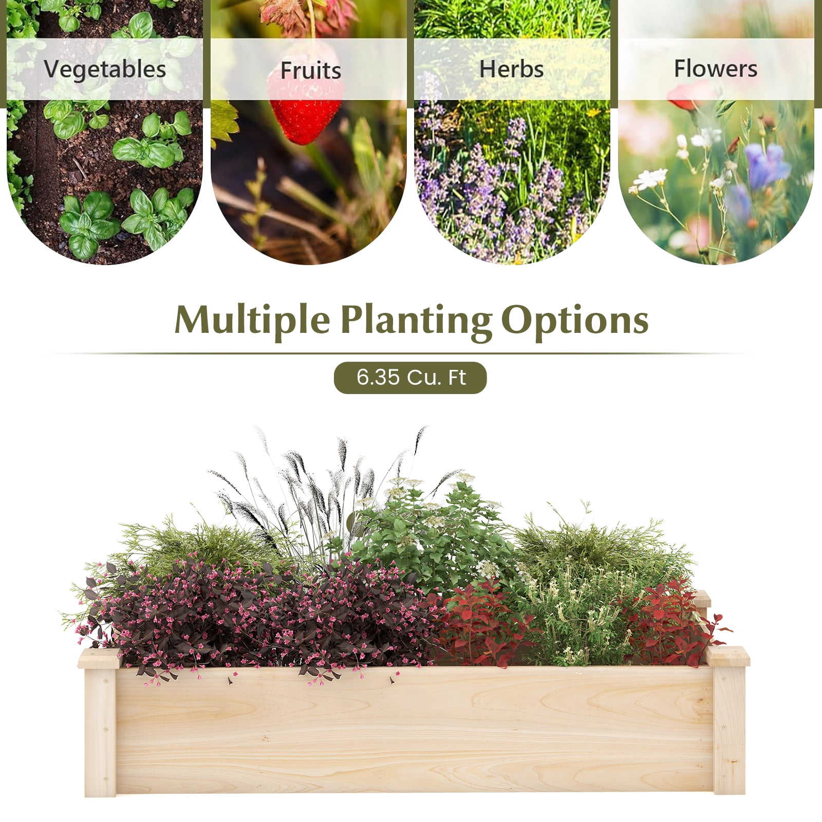 Topbuy Wooden Raised Garden Bed Rectangular Planter Box for Vegetables Fruits Flowers Herbs Outdoor Elevated Planting Bed for Garden
