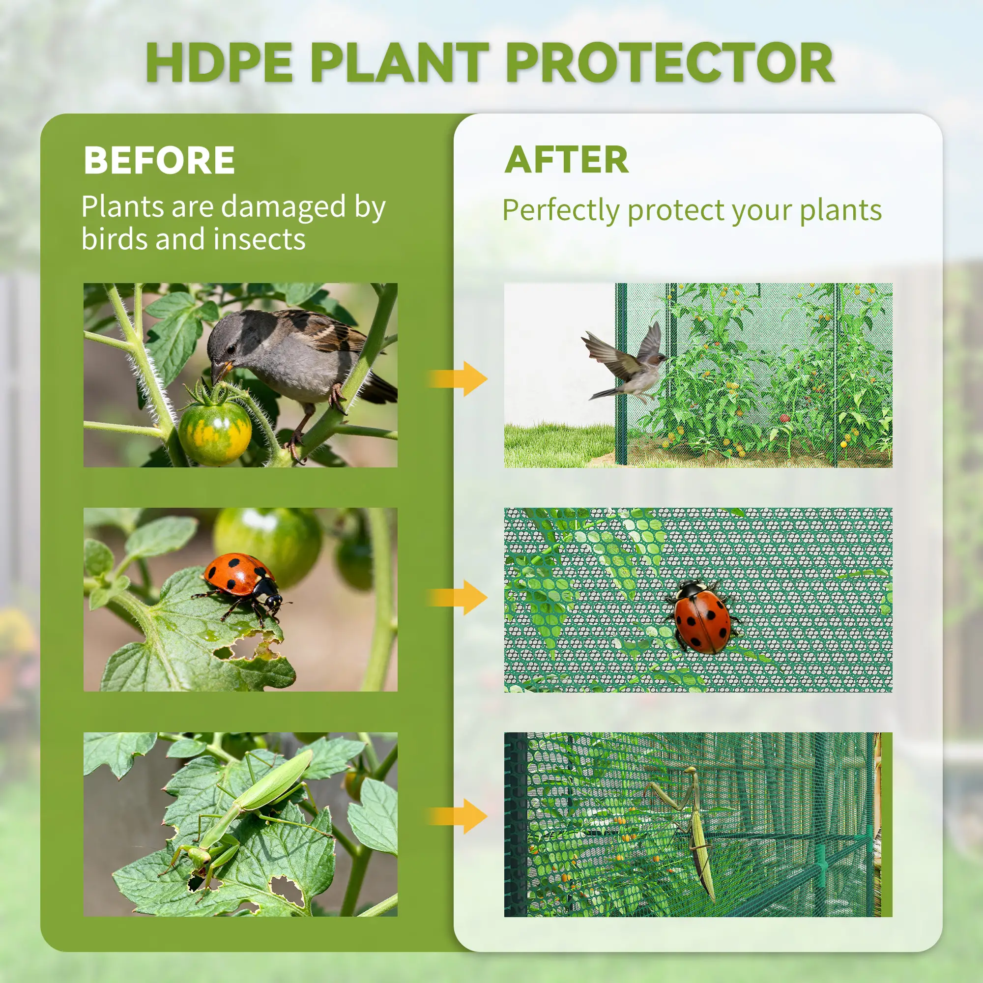 Plant Protector Crop Cage for Tall Vegetables & Climbing Crops, HDPE Mesh Cover, Powder-Coated Steel Frame, Roll-Up Zippered Door with U-Shaped Stakes