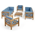 thumbnail image 2 of Noble House Brava Outdoor 8-Seater Acacia Wood Sofa Set in Teak/Blue, 2 of 8