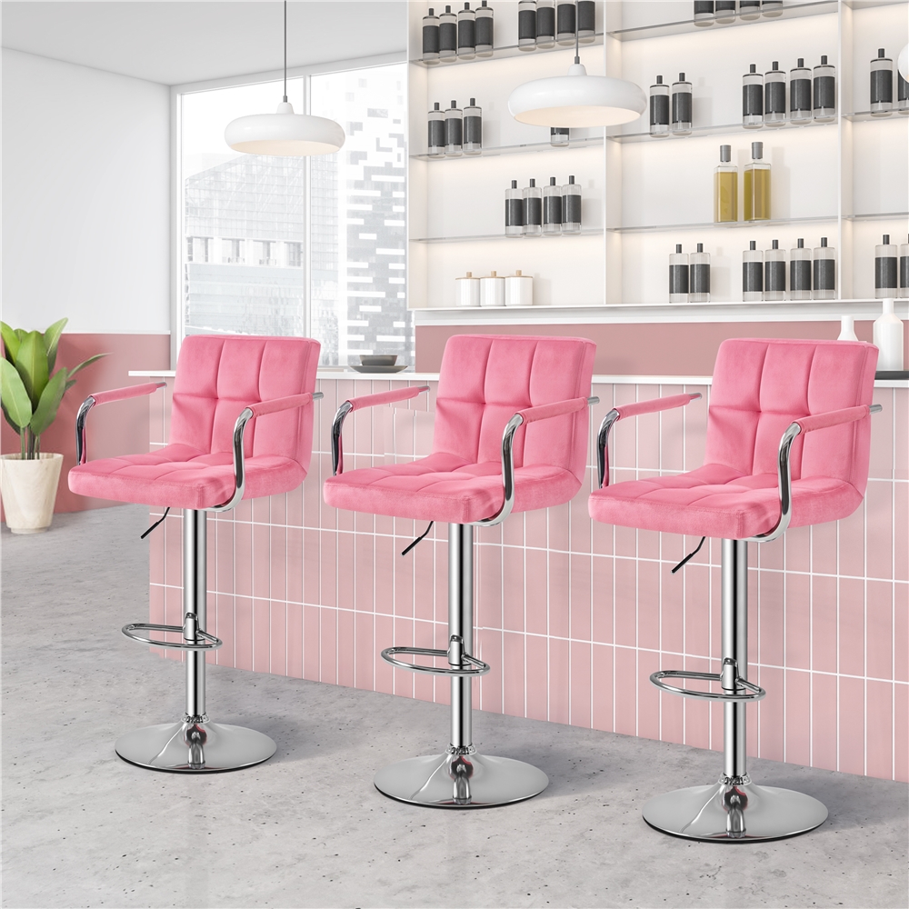 Alden Design Velvet Bar Stools with Swivel Set of 2, Pink photo 3