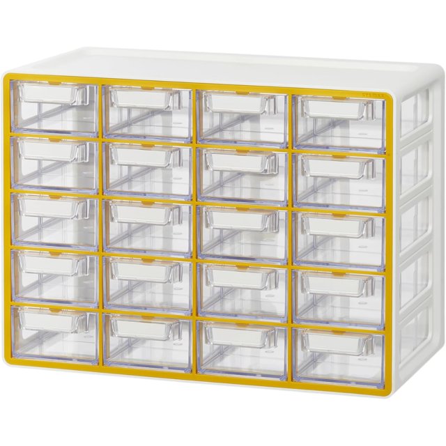 BLUE GINKGO Small 20 Drawer Storage Organizer Cabinet - Stackable Bead and Craft Storage, Hardware Small Parts Organizer, Teacher Toolbox (Made in Korea) - Yellow