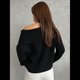 thumbnail image 4 of Suéter de Punto de Larga con Hombros Descubiertos para Mujer, Suéter Informal Holgado de Gran Tamaño, Tops de Punto Vintage A . Negro L, 4 of 6