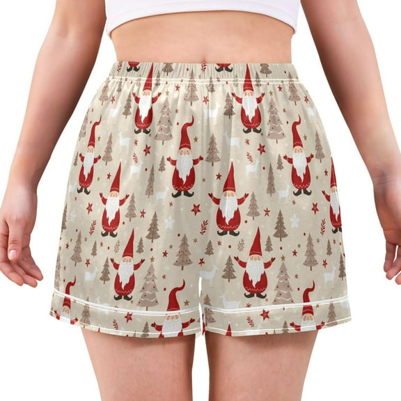 Women's Silk Pajama Shorts Christmas Tree Gnome Reindeer Pajama Shorts Women's Casual Pajama Shorts with Pockets