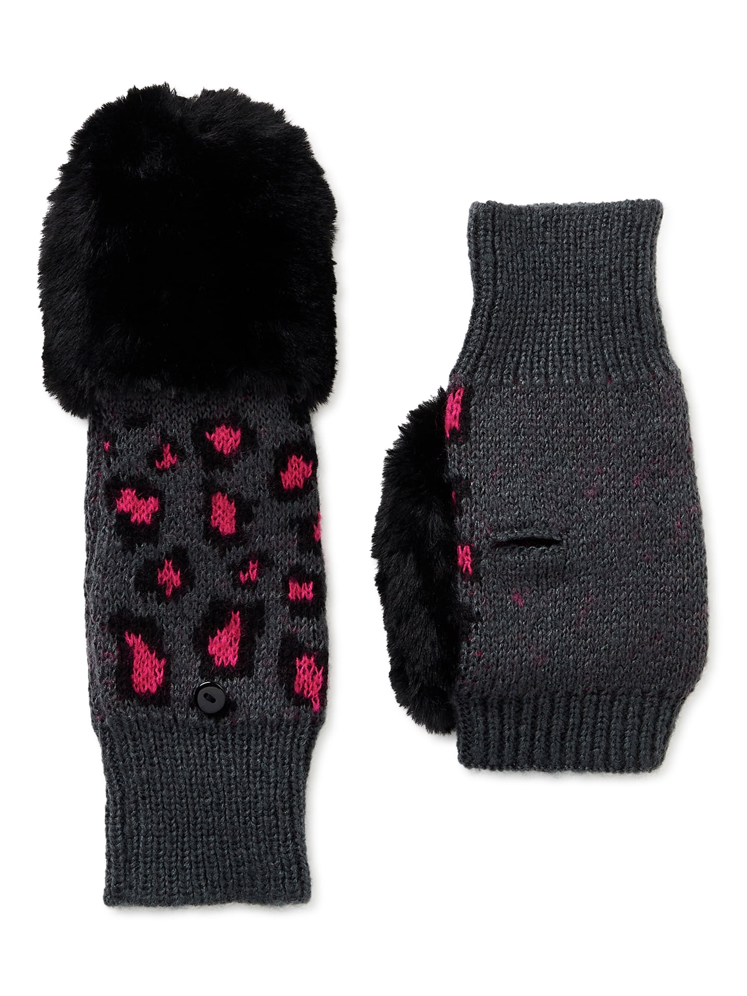 Scoop Adult Female Glam Faux Mohair Cheetah Beanie, Flip Top Mittens & Scarf