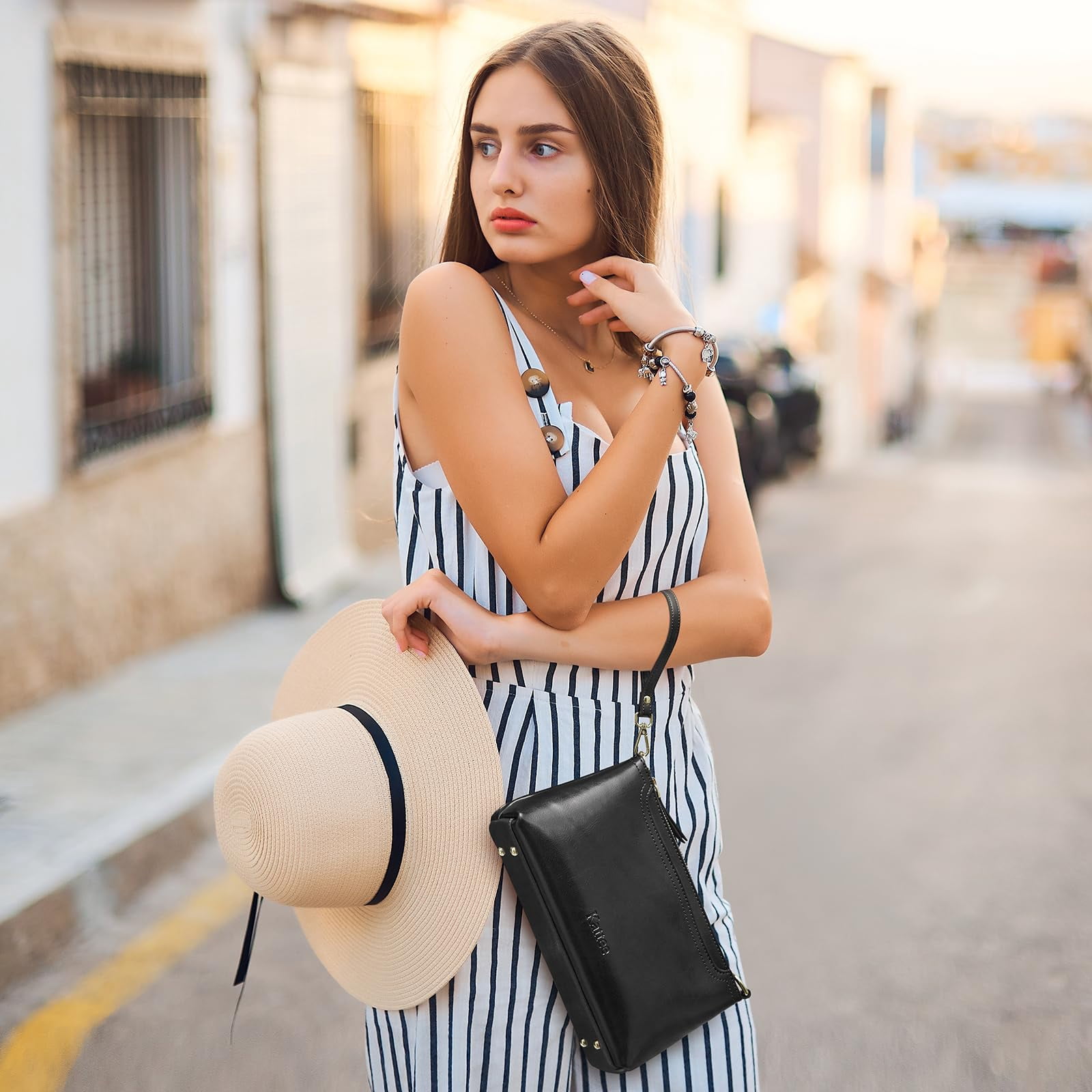 Kattee Leather Crossbody Bags for Women Trendy, Small Shoulder Purses and Handbags, Clutch Wristlet Wallet with 2 Straps