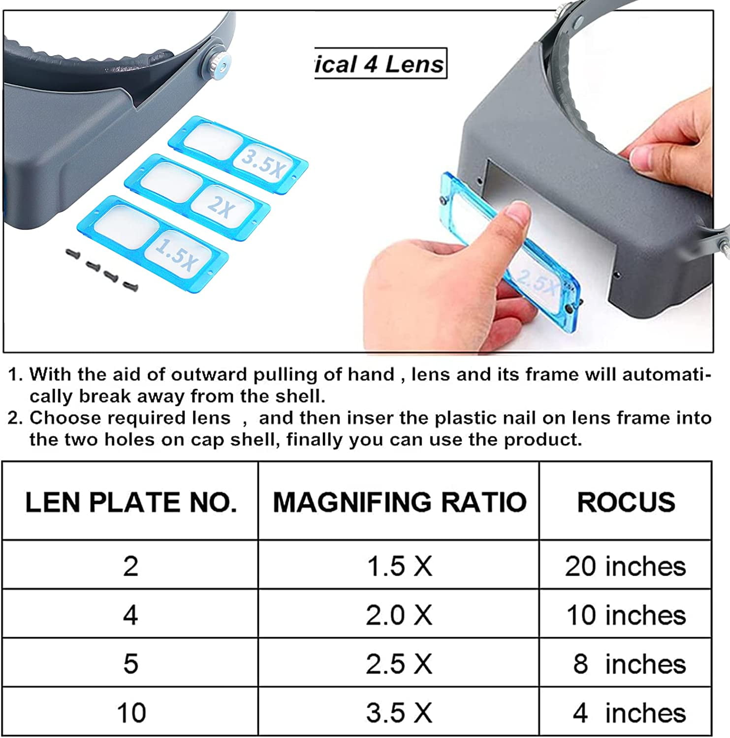 Headband Magnifier,Double Lens Head Mounted Reading Magnifier,Jewelry Visor Opitcal Glass Binocular Magnifier