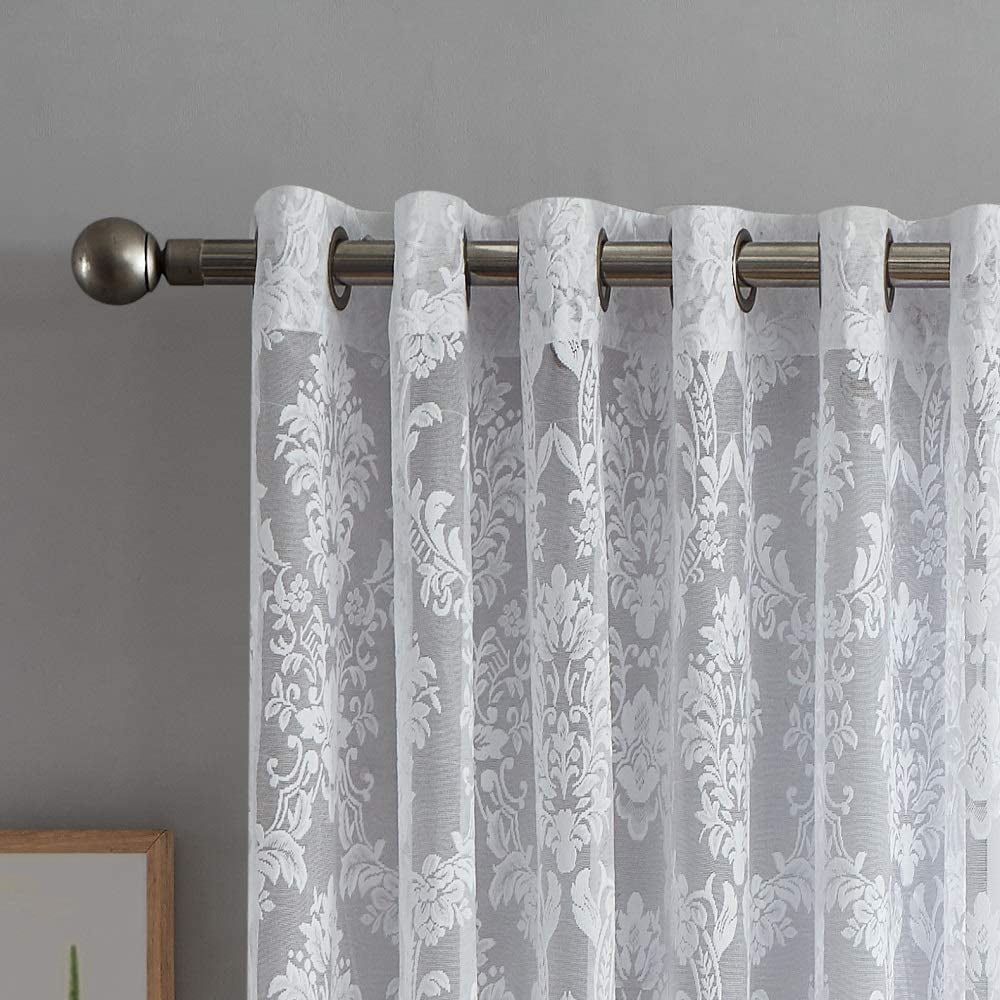 Warm Home Designs Pair of Extra Wide, Extra Long 108" x 100" White Color Knitted Lace Room Dividing Curtains with 18 Grommets per Panel. LISA WALL WHITE 100