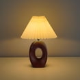 thumbnail image 3 of Bedside Bedside Lamp 3 Colors Small Decorative Table Night Light Stepless Dimming Walnut Grain with Linen Pleated Lampshade, 3 of 7